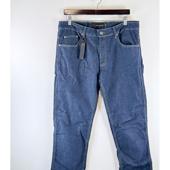 Brahman Mens Jeans Blue Denim Straight Leg Slim Fit Medium Wash Moto Biker 36x32 - Picture 4 of 13